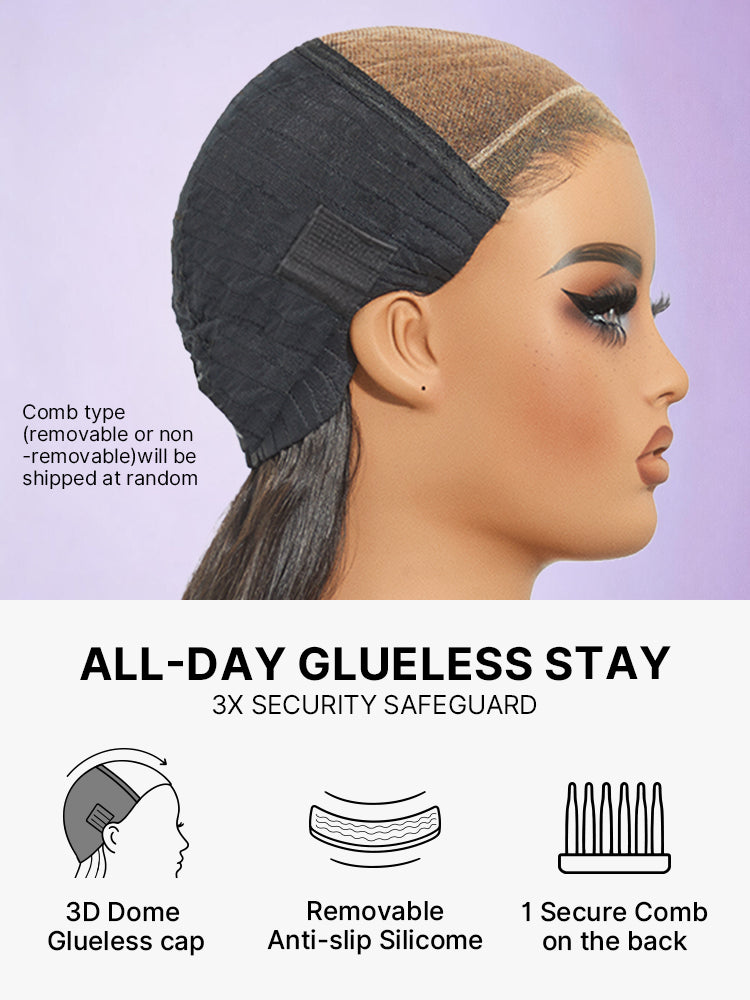 Luvme All-Day Comfort™ human hair wig with loose body wave, 180% density, glueless 7x6 HD lace closure, bangs, pre-cut lace
