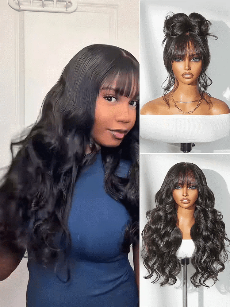 Loose Body Wave Glueless Lace Wig With Bangs