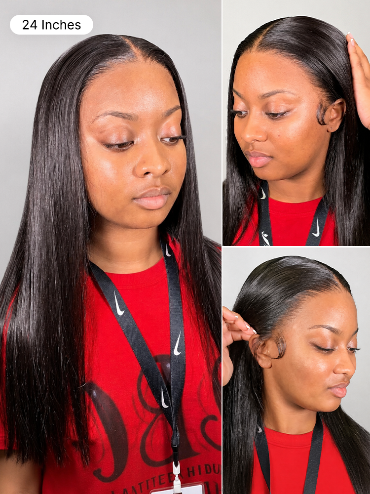 PreMax Wigs | Super Natural Hairline Silky Straight Glueless 13x4 Frontal Lace Wig Human Hair Pre-Cut Lace-52