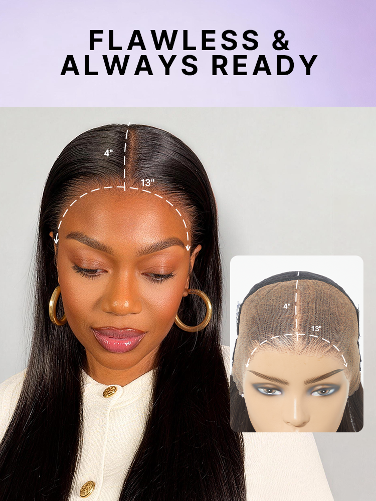 PreMax Wigs | Super Natural Hairline Silky Straight Glueless 13x4 Frontal Lace Wig Human Hair Pre-Cut Lace-58