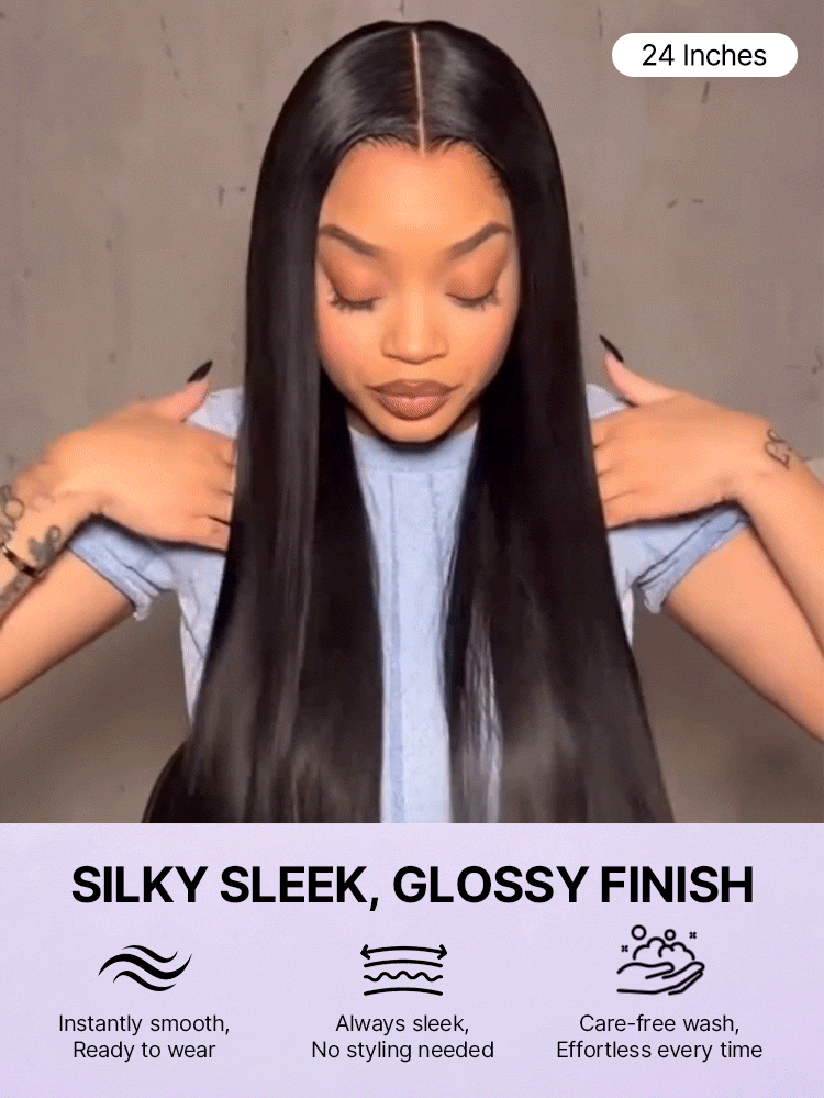 PreMax Wigs | Super Natural Hairline Silky Straight Glueless 13x4 Frontal Lace Wig Human Hair Pre-Cut Lace-51
