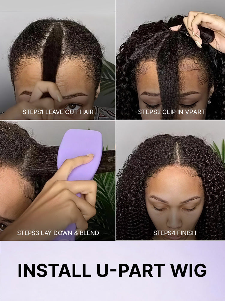 Luvme U part wig featuring body wave, straight, kinky, and deep wave human hair styles with natural-looking construction.