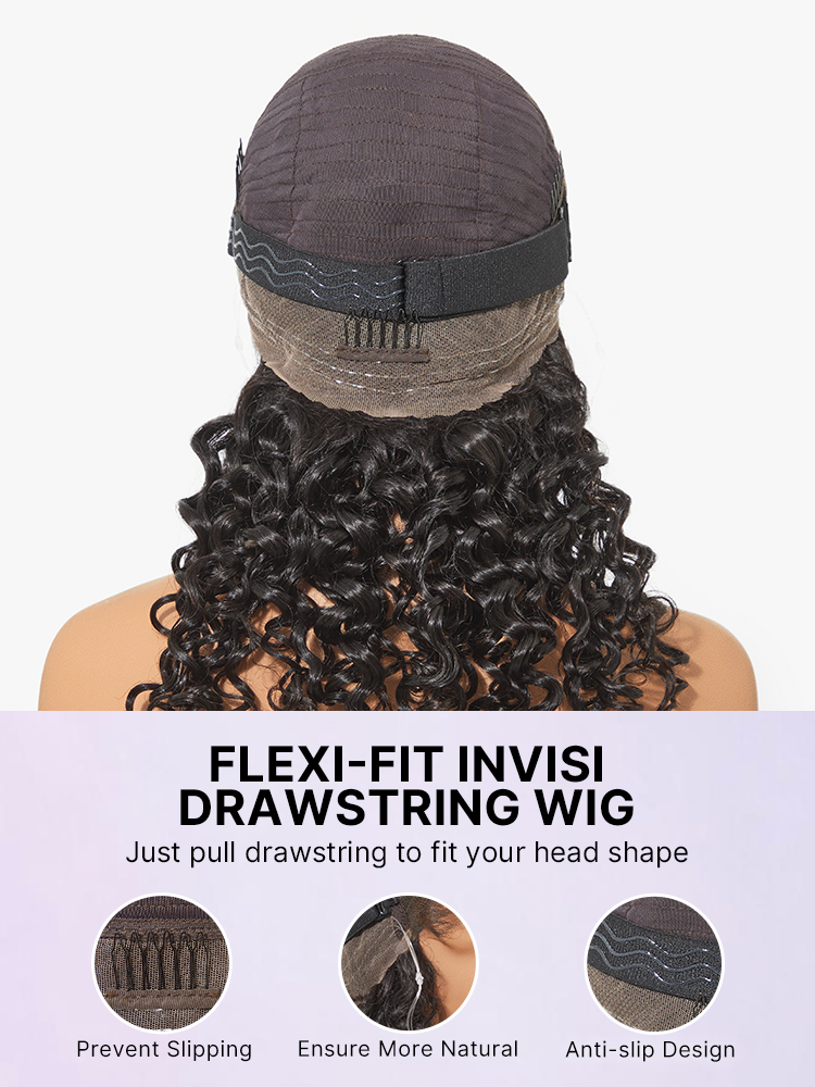 Luvme Hair Water Wave 360 lace wig with flexi-fit, long human hair, pre-bleached, pre-plucked, and pre-cut lace for natural look