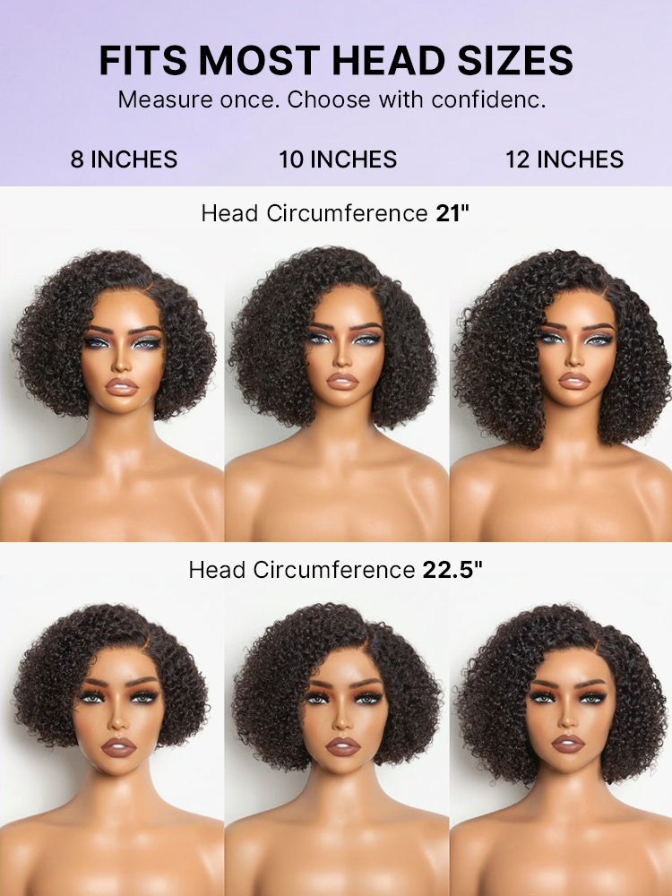 Trendy short curly HD lace glueless side part wig by Luvme, made of 100% human hair with a minimalist style and natural look.