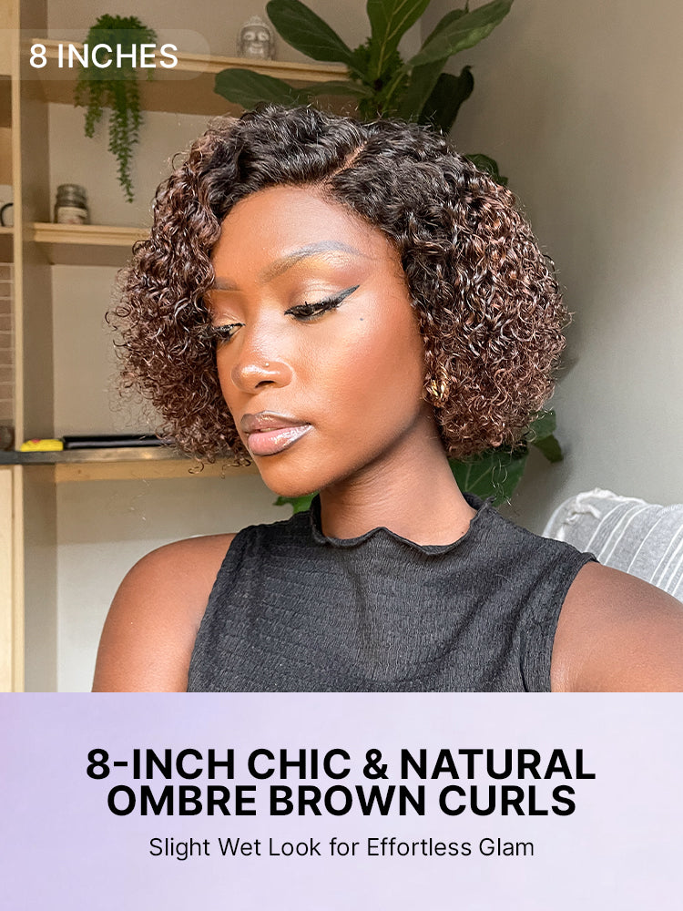 Luvme weekly special trendy short curly HD lace glueless side part wig made of 100% human hair, minimalist style.