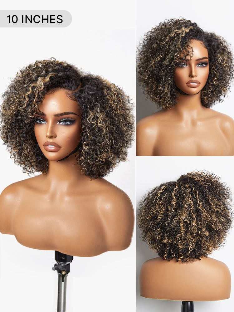 Luvme short cut curly HD lace glueless side part wig made of 100% human hair, stylish and minimalist for a trendy look.