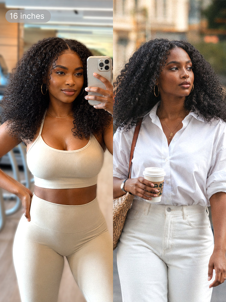 Luvme Hair Afro curly 5x5 lace closure wig with 200% density, glueless pre-cut lace, suitable for all head sizes.