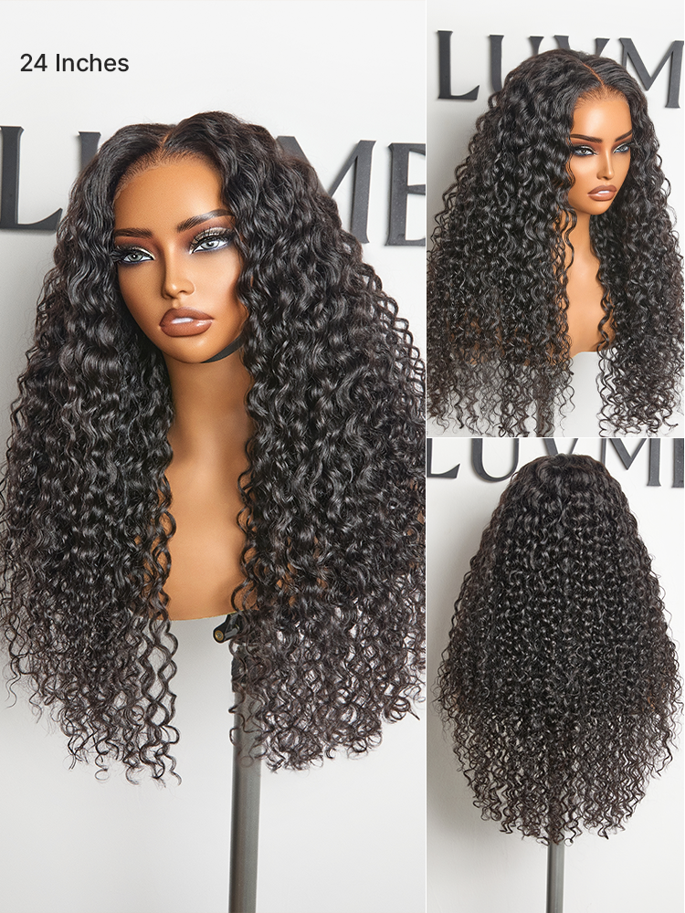 Luvme Hair AiryFit™ water wave curly 5x5 closure wig with pre-cut lace, snug fit, glueless design, and effortless style.