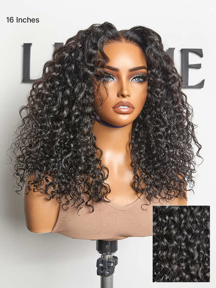 AiryFit™ Luvme Hair curly 5x5 closure wig with water wave texture, snugfit design, glueless, pre-cut lace, perfect for effortless styling.