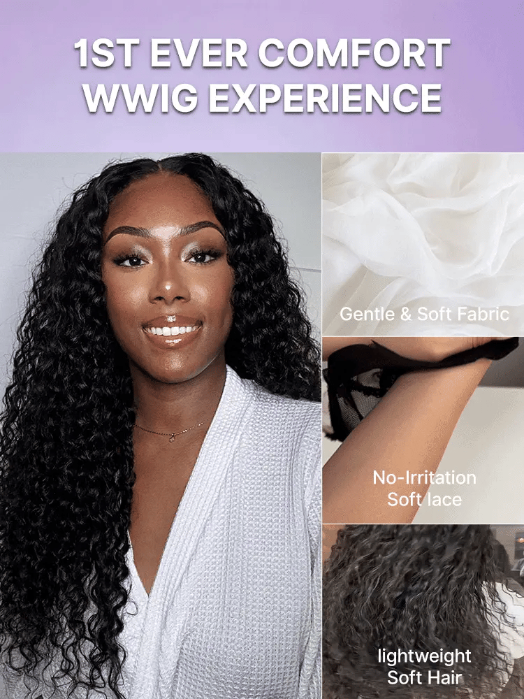 AiryFit™ Luvme Hair 5x5 closure curly wig with water wave pattern, pre-cut lace, snug fit, and glueless design.