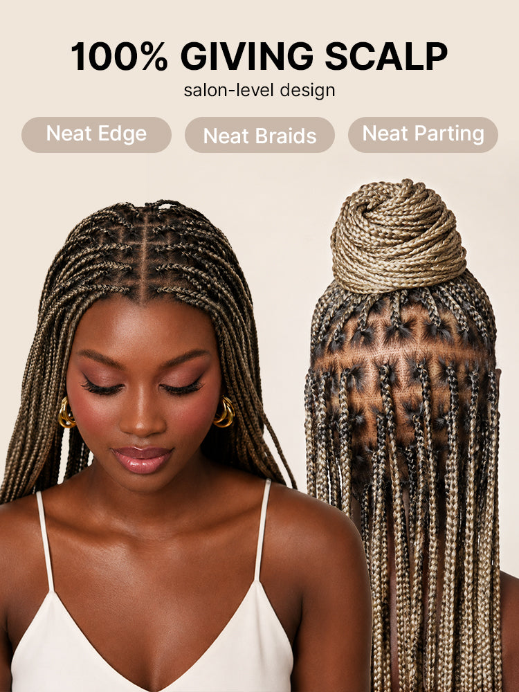 Luvme Hair OwnScalp™ 613 Blonde and Natural Black lace knotless box braid wig with real scalp look and drawstring cap.