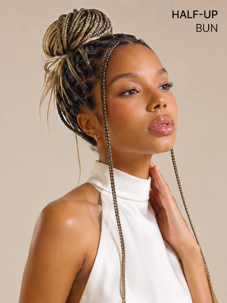 Luvme Hair OwnScalp™ 613 Blonde and Natural Black box braids wig with realistic scalp, lace knotless design, drawstring cap, full HD finish