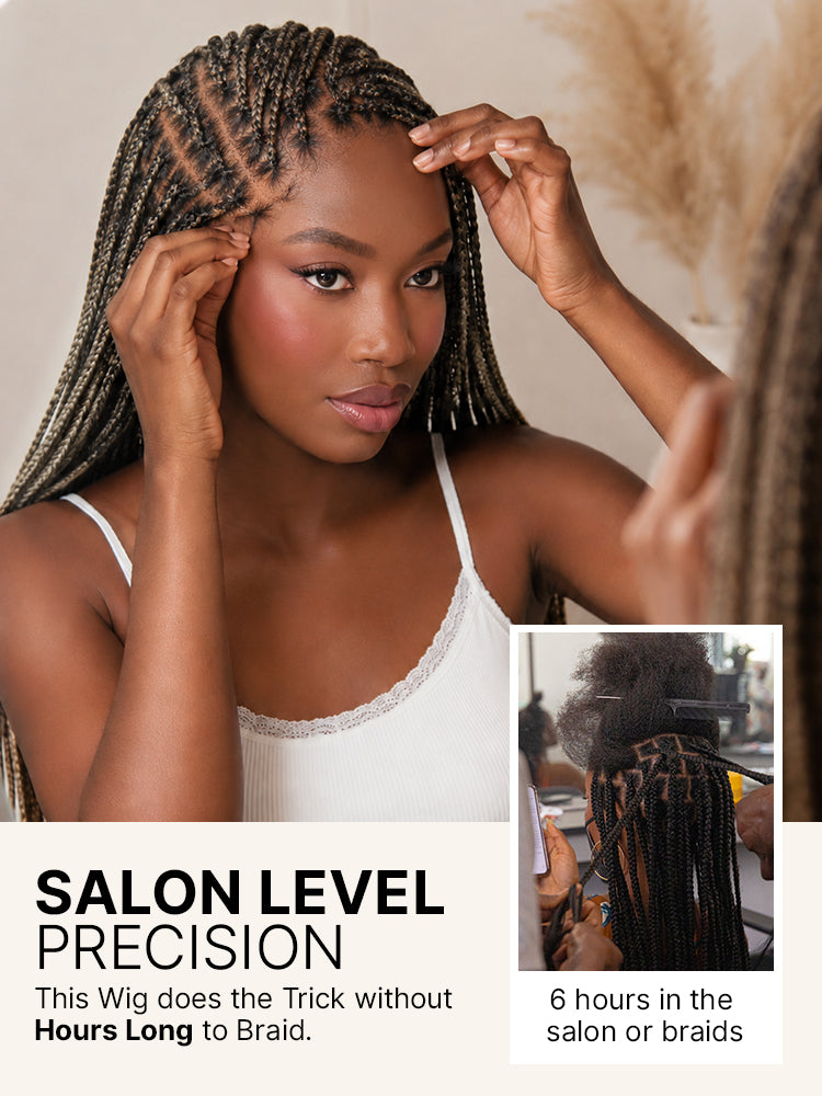 Luvme Hair OwnScalp™ 613 blonde and natural black braid wig with realistic scalp, lace knotless box braids, drawstring cap, full HD finish
