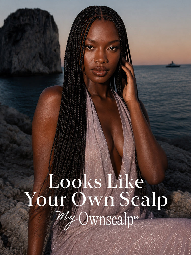 Luvme Hair OwnScalp™ 613 Blonde and Natural Black lace knotless box braided wig with real scalp look and drawstring cap.