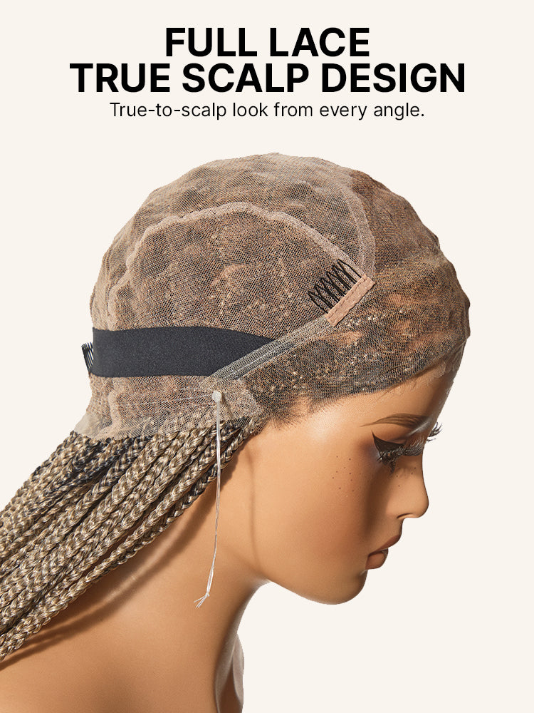 Luvme Hair OwnScalp™ 613 Blonde and Natural Black lace knotless box braid wig with real scalp look and drawstring cap.