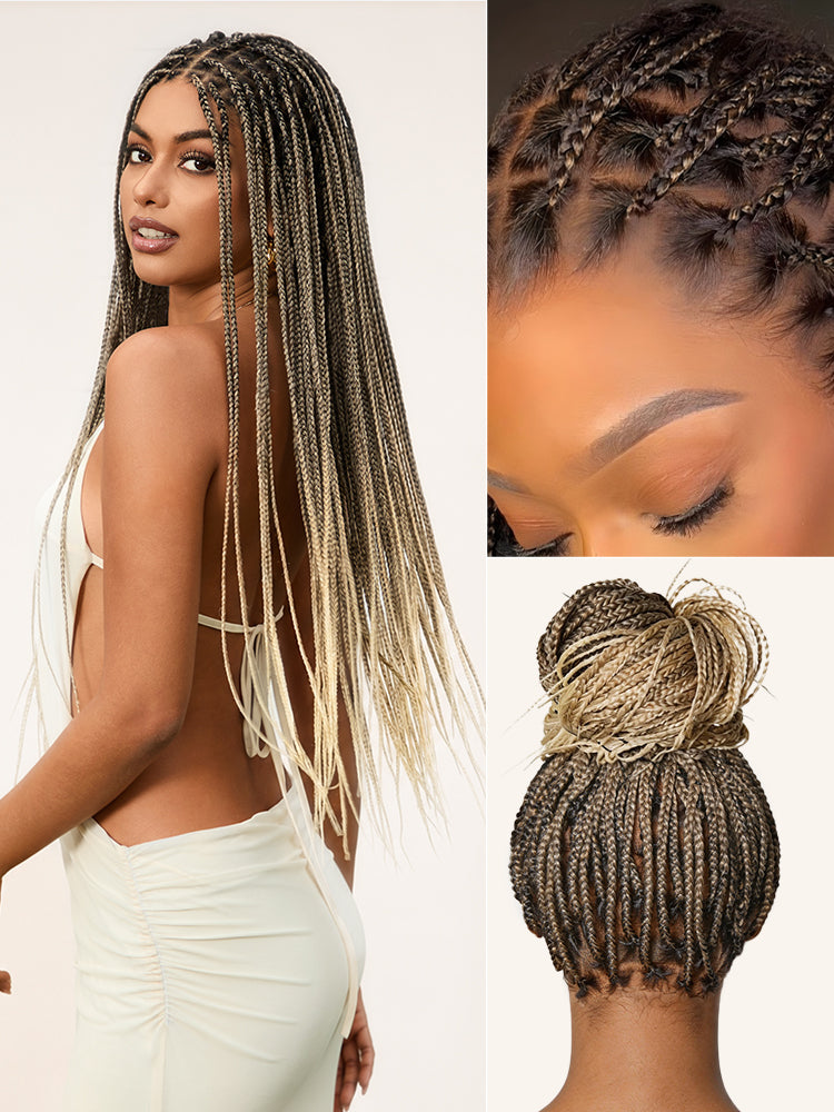 OwnScalp™ 613 Blonde Lightweight Salon-Like Braids with a Real Scalp Look Full HD Lace Knotless Box Braided Wig Drawstring Cap - US Only-65