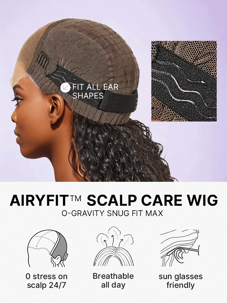 Luvme Hair AiryFit™ Scalp Care 5x5 closure curly wig with water wave style, snug fit, glueless design, pre-cut lace for natural look