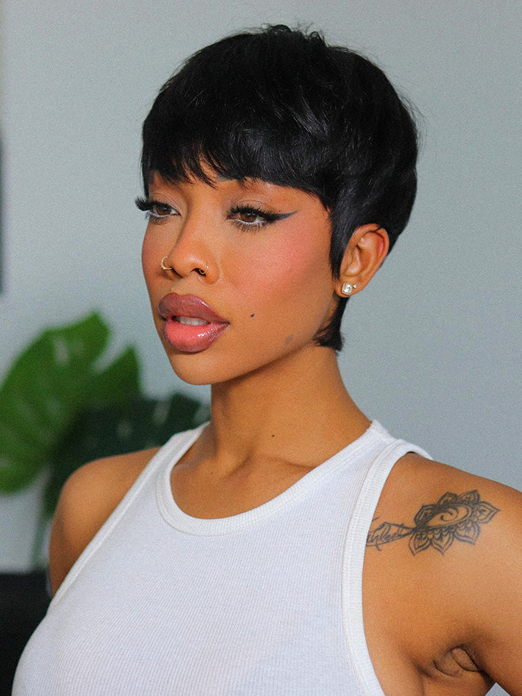 Luvme Hair throw-on short bob wig with bangs, skin-like soft, glueless, comfortable, suitable for hair loss, easy to wear