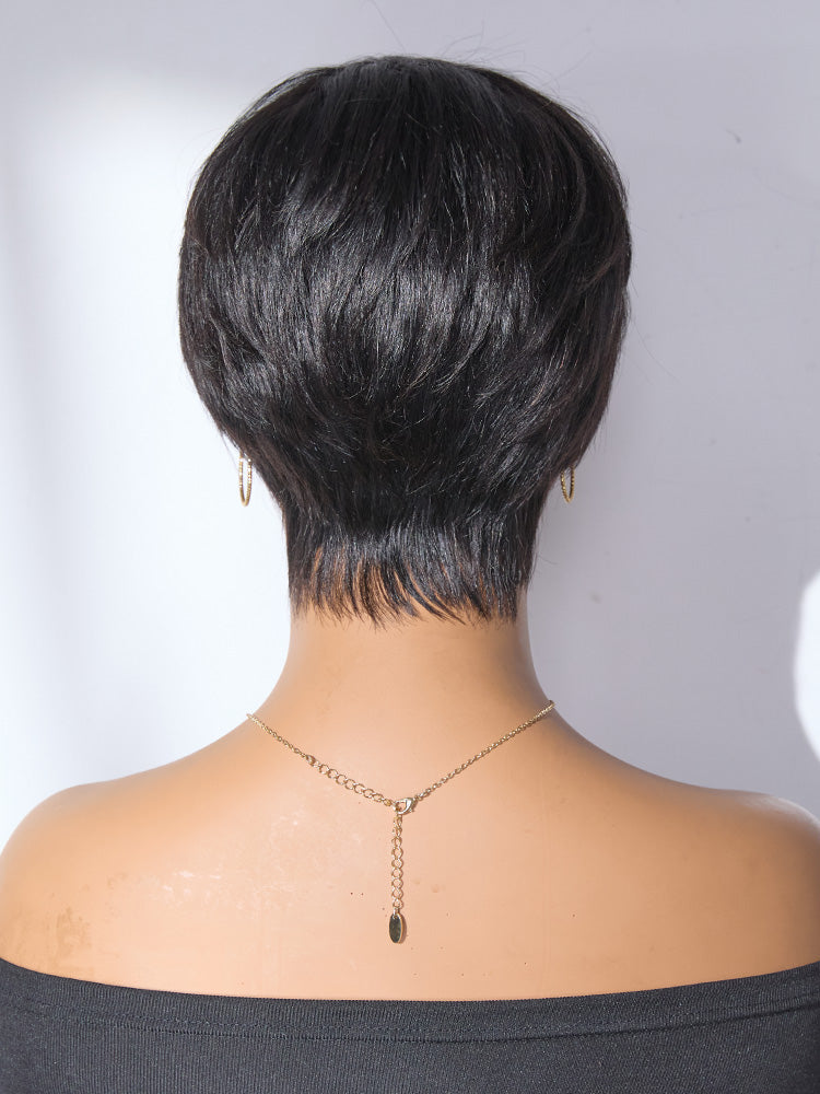 Luvme Hair throw on and go short cut wig with bangs, skin-like soft comfort, glueless fit, ideal for hair loss-friendly styling