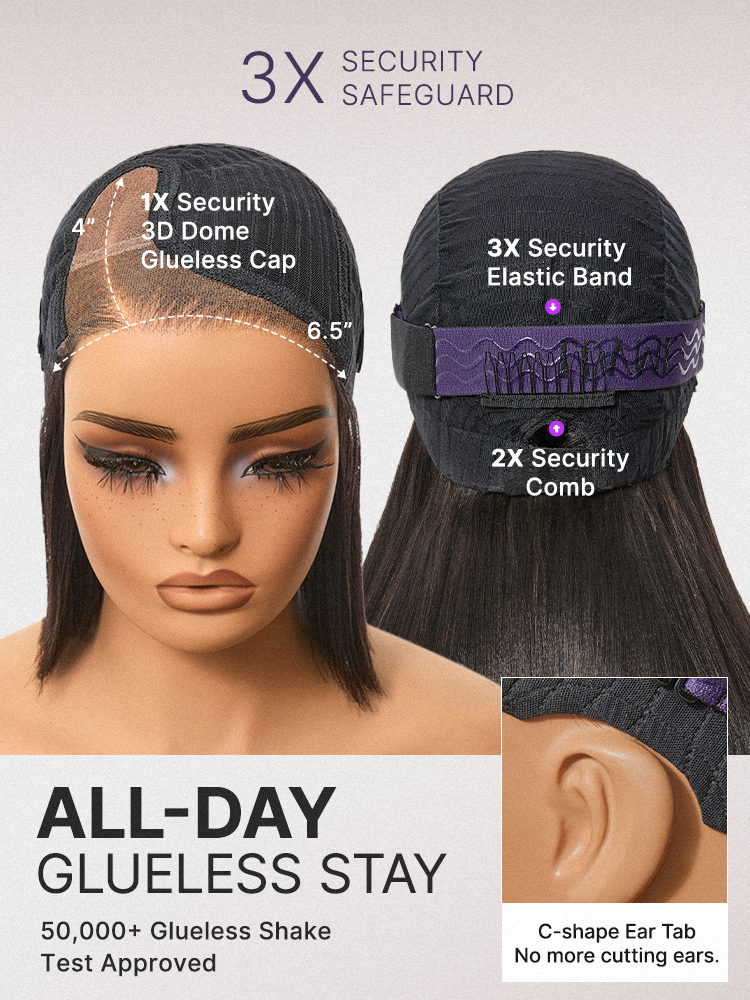 Luvme Hair 180% density sleek short bob HD lace wig with pre-cut lace and comfortable cap, styled straight with natural shine.