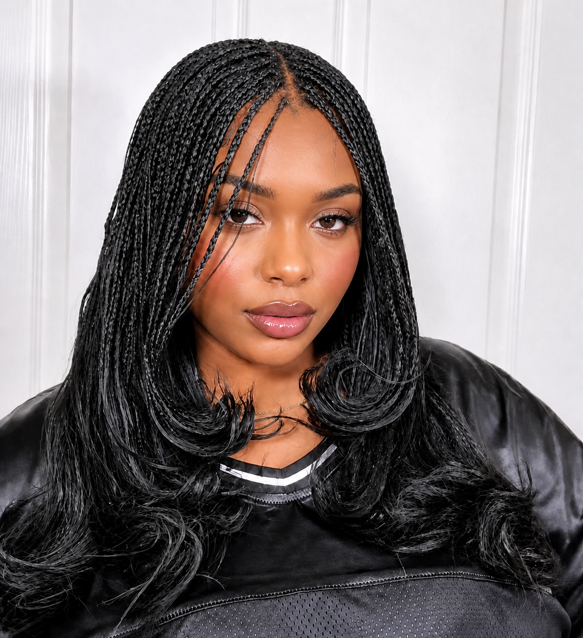 Natural Black Micro Braids Glueless 5x5 Lace Wig-01