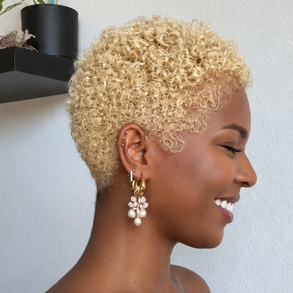 Ultra-Short Tight Afro Kinky Curly Blonde Pixie Cut Full Lace Human Hair Wig-03