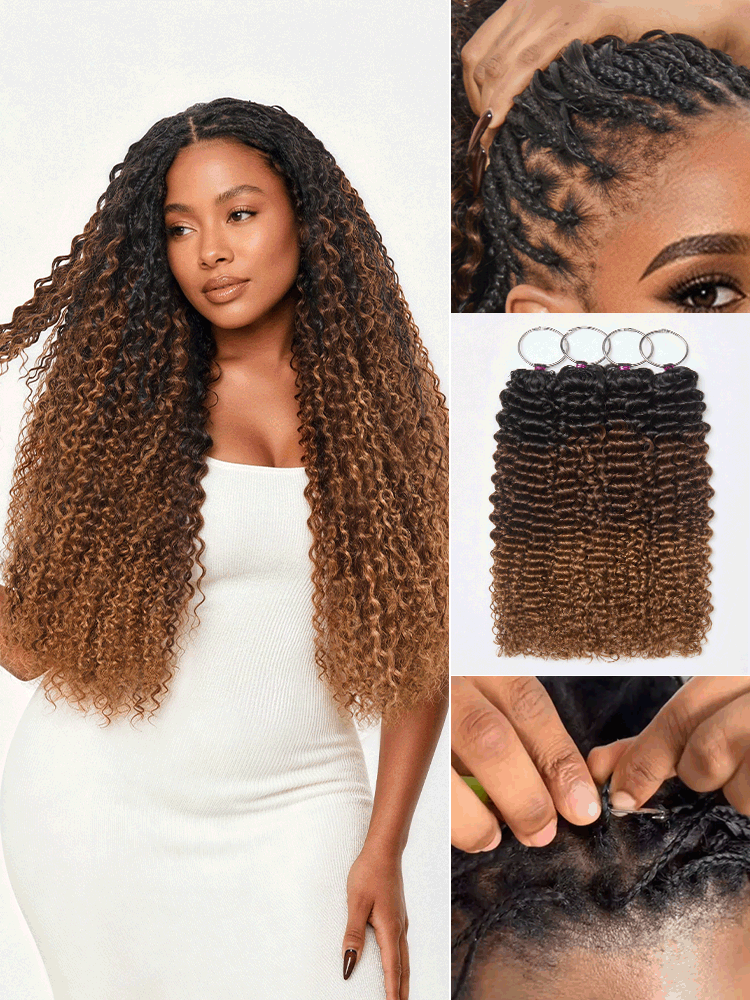 Luvme Hair Miracle Knots colored crochet hair with ombre brown shades, lightweight pre-looped human hair extensions for boho braids.