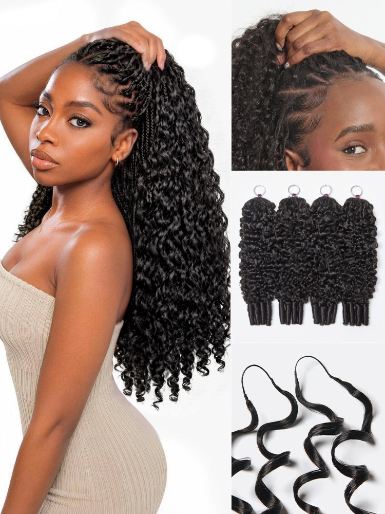 Luvme Hair Miracle Knots Burmese Curly crochet hair extensions for boho braids, twists, and Fulani braided protective styles.