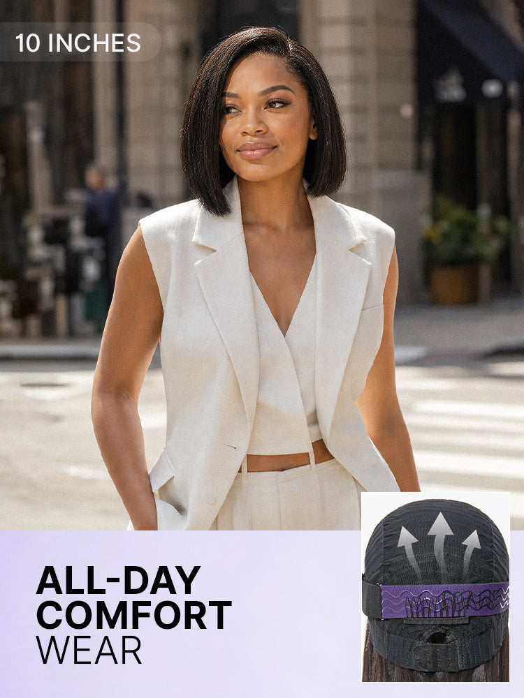 Luvme Hair 180% density sleek short bob HD lace wig with pre-cut lace and minimalist cap for all-day comfort.