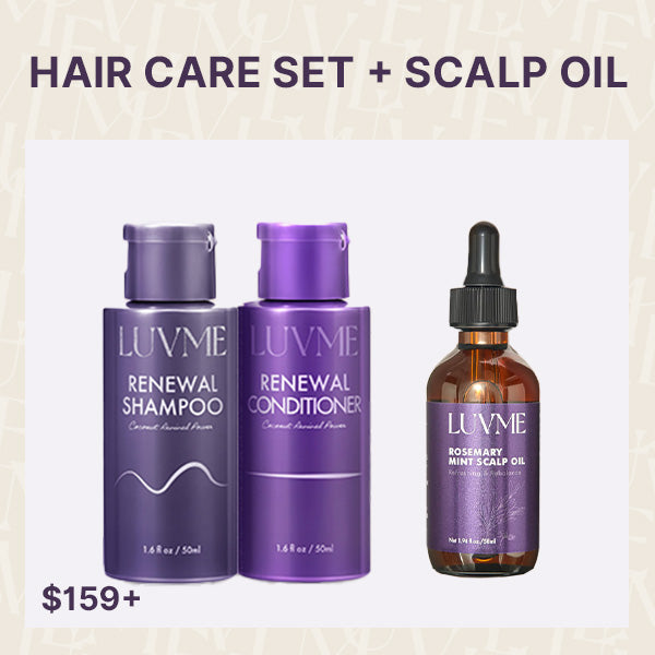 Luvme Hair Rosemary Mint Scalp Oil and Wig Care Set, natural hair treatment products with rosemary and mint ingredients.