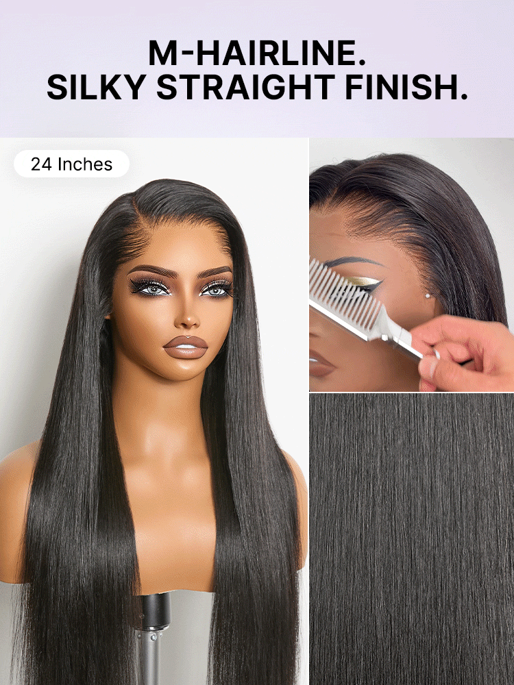 Luvme Hair Lagos M-Shaped lace frontal wig with natural-looking straight human hair, pre-cut 13x4 lace, over-plucked hairline
