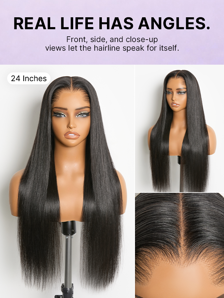 Luvme Hair Lagos M-Shaped lace frontal wig with natural-looking straight human hair, pre-cut 13×4 lace, over-plucked hairline