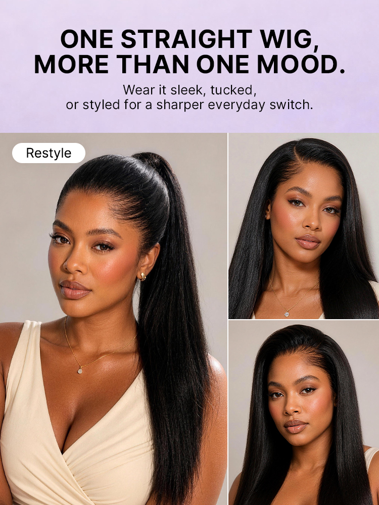 Luvme Hair Lagos M-Shaped lace frontal wig with natural looking straight human hair and pre-cut 13x4 lace frontal.