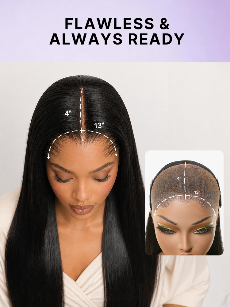 Luvme Hair Lagos M-Shaped lace frontal wig with natural-looking straight human hair, pre-cut 13x4 lace, over-plucked hairline.