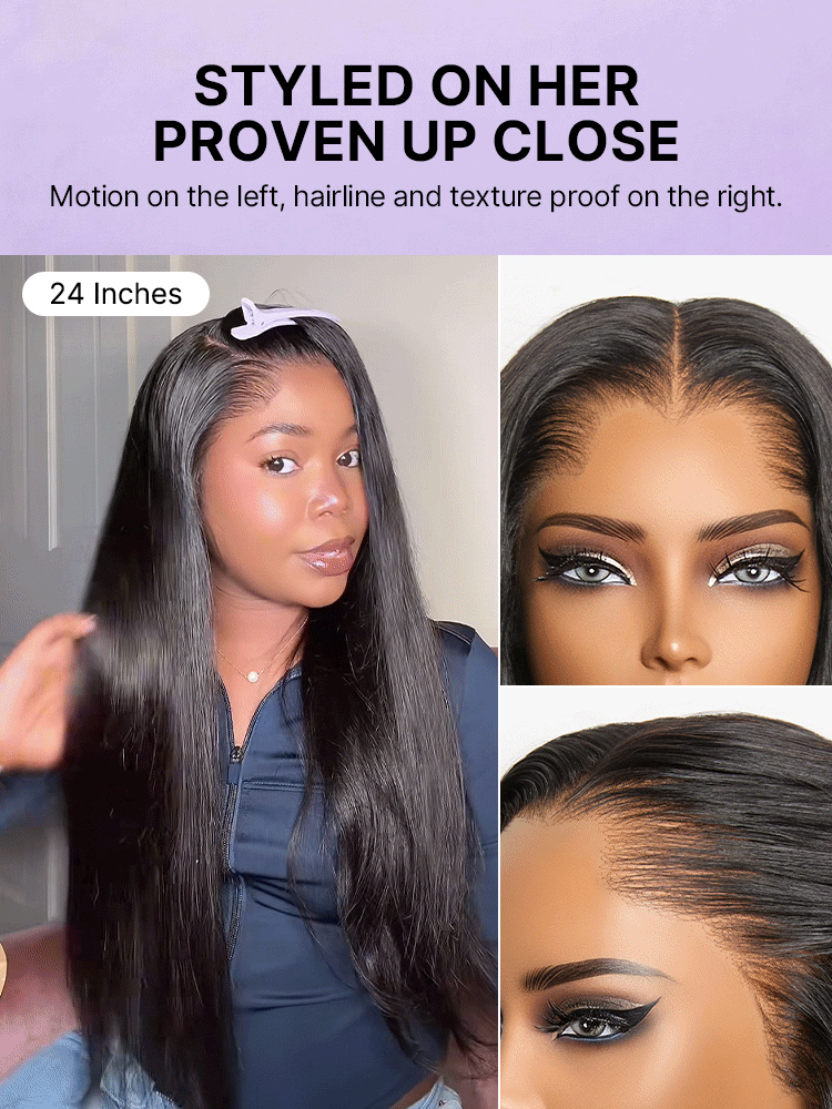 Luvme Hair Lagos M-Shaped lace frontal wig with natural-looking straight human hair and pre-cut 13x4 lace front.