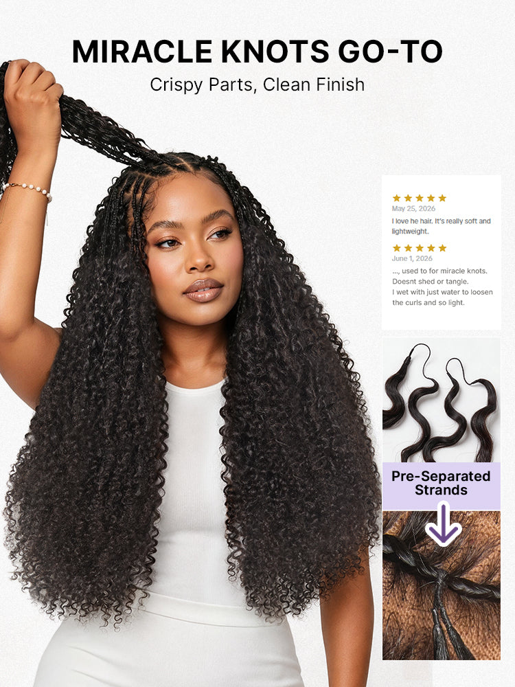Miracle Knots Crochet Hair Messy Curly for Boho Braids | Crochet Weaves | Fulani Braids | Twists Pre-Separated Lightweight Full & Soft Pre-Looped Human Hair Extensions Protective Style-02