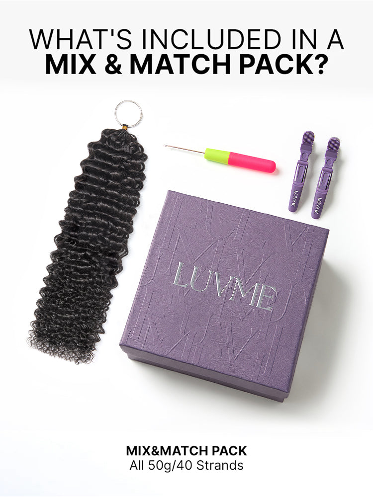 Luvme Hair Miracle Knots crochet hair extensions in water wave and kinky straight styles, pre-looped and lightweight for protective styles.