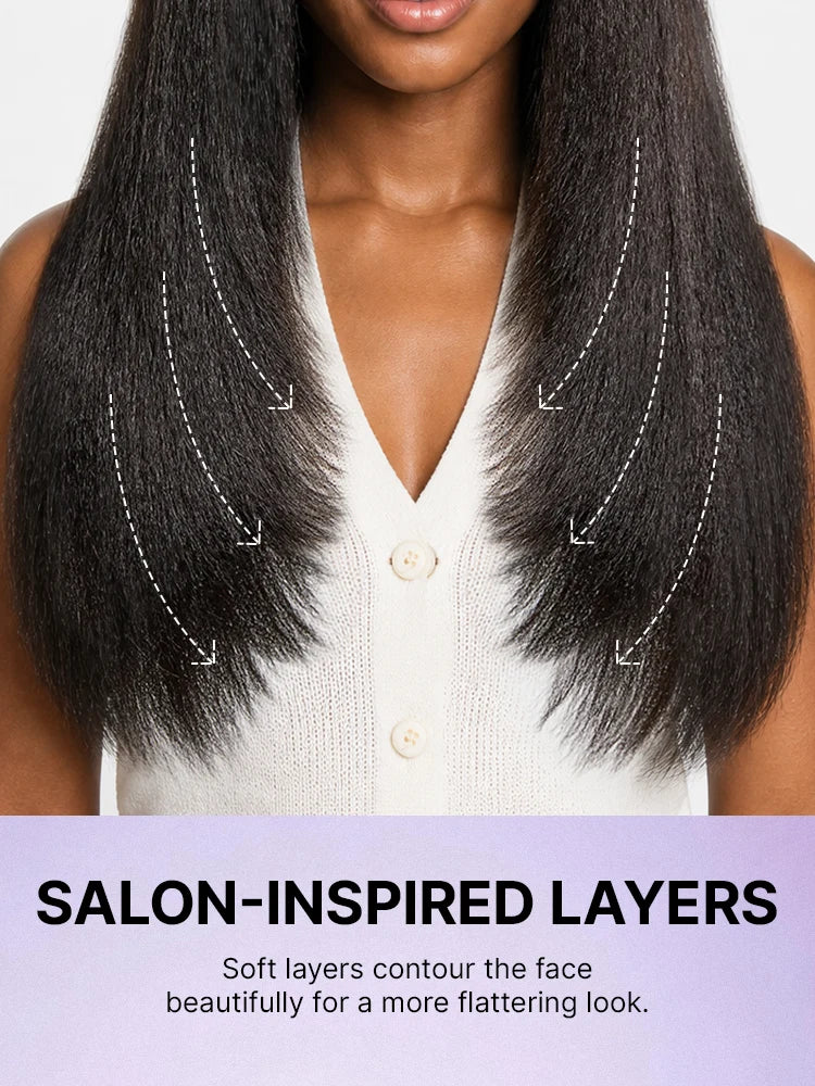 Luvme All-Day Comfort™ HD lace wig with layered light kinky straight parting, 180%/250% density, glueless 7x6 closure