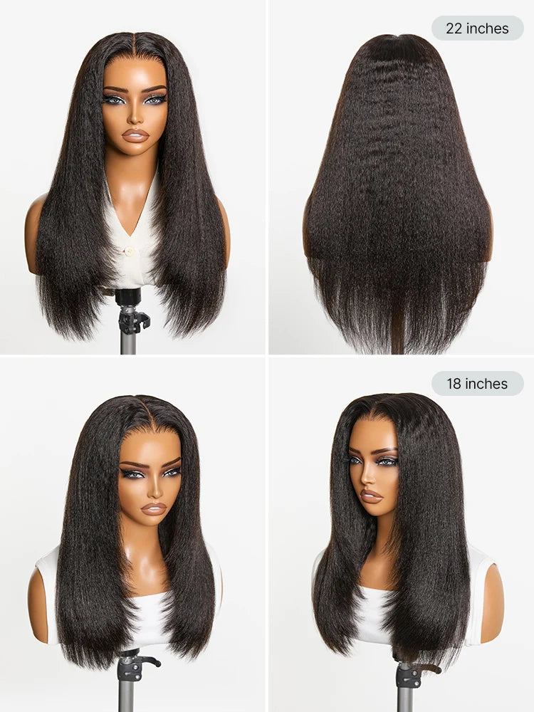 Luvme All-Day Comfort™ HD lace wig with layered kinky body wave and straight parting, 7x6 closure, high-density, pre-cut lace.