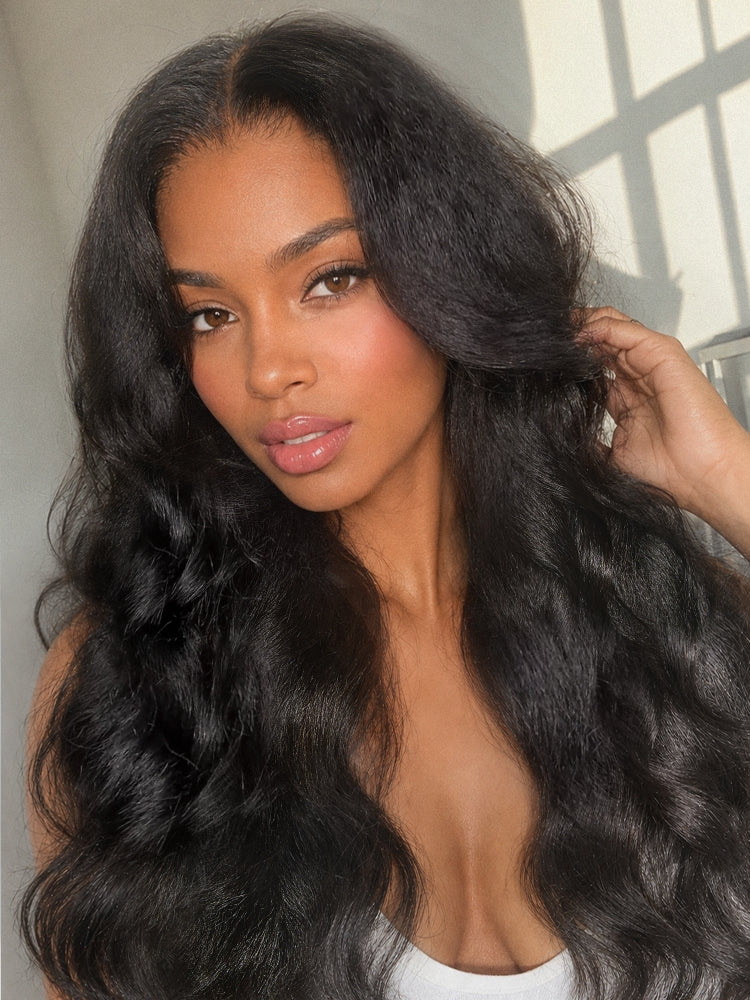 Luvme All-Day Comfort™ HD Lace Wig with layered kinky body wave and straight textures, 7x6 lace closure, pre-cut for easy wear