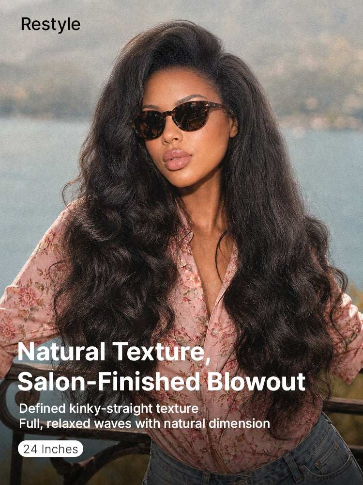 Luvme Hair 180% density light kinky straight butterfly cut layered HD lace wig with 7x6 glueless closure and pre-cut lace.