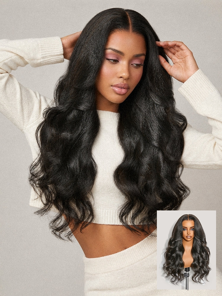 Luvme Hair 7x6 HD lace wig with 180% density light kinky straight layered body wave, glueless closure, pre-cut lace.