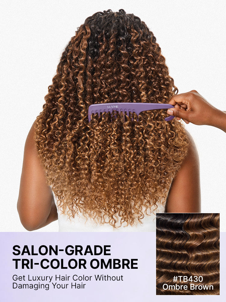 Luvme Hair Miracle Knots colored crochet hair in ombre brown with wet and wavy texture, suitable for boho braids and protective styles.