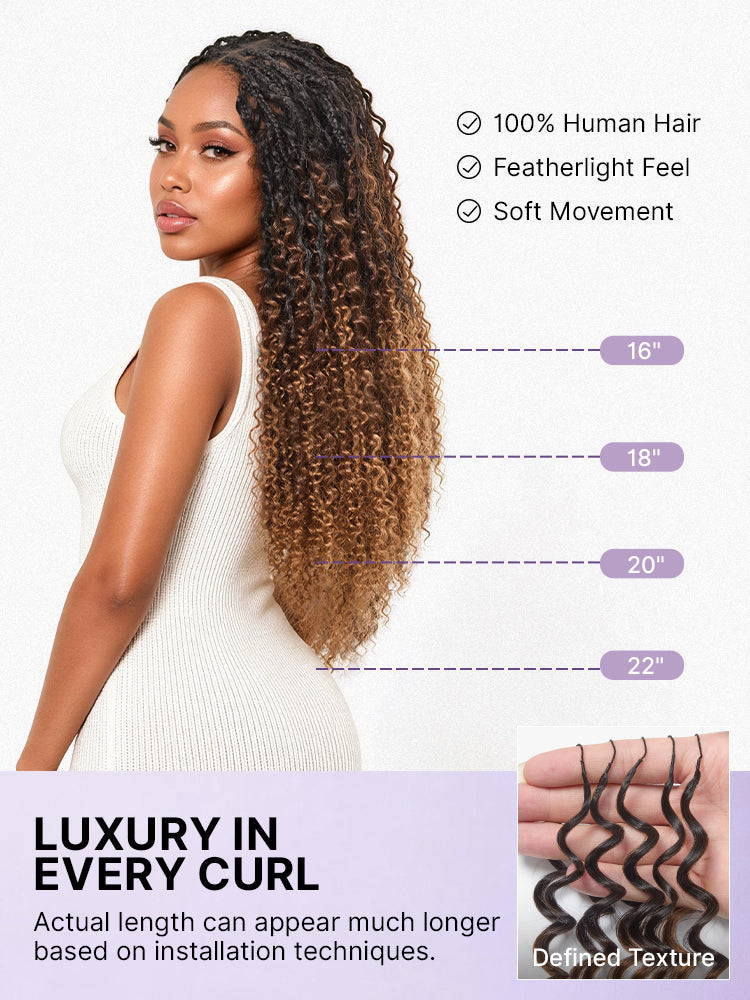 Luvme Hair Miracle Knots colored crochet hair in ombre brown with wet and wavy texture, lightweight pre-looped extensions for protective styles