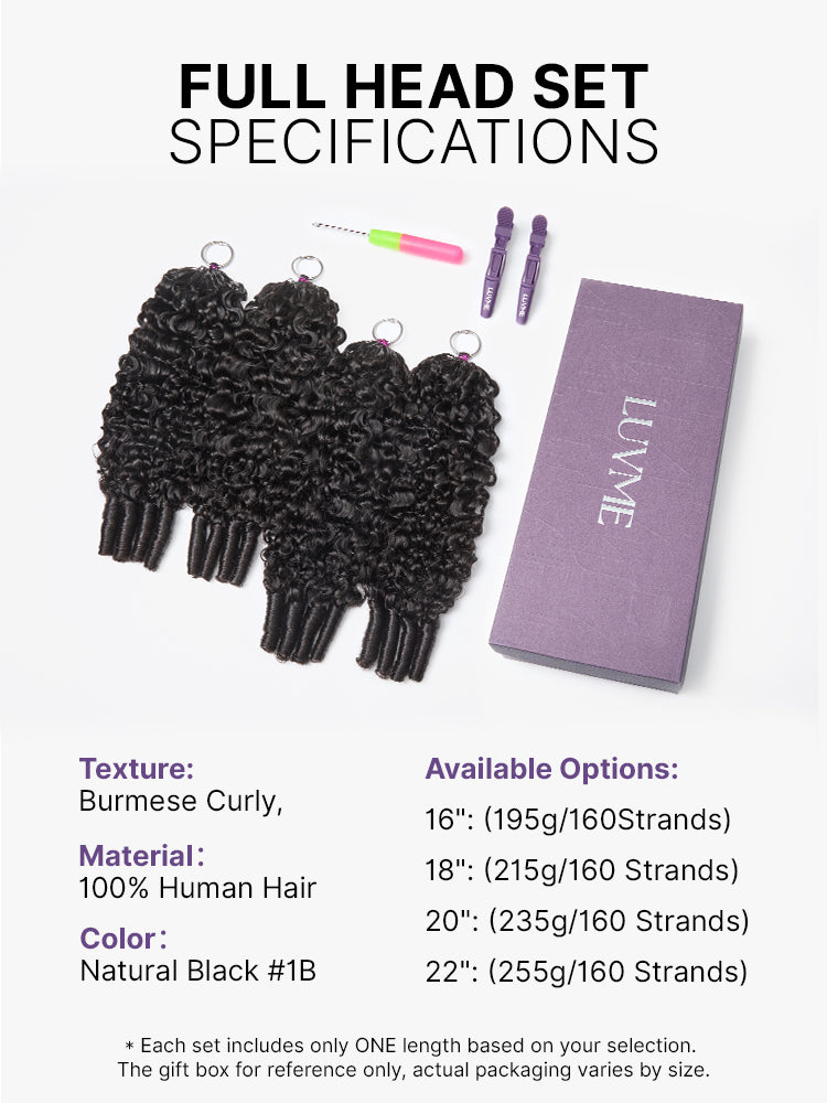 Luvme Hair Miracle Knots Crochet Hair Burmese Curly extensions for boho braids, twists, and protective styles, lightweight and pre-looped.