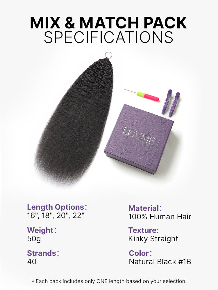 Luvme Hair Miracle Knots crochet hair in kinky straight style, lightweight, pre-looped human hair extensions for boho braids and twists