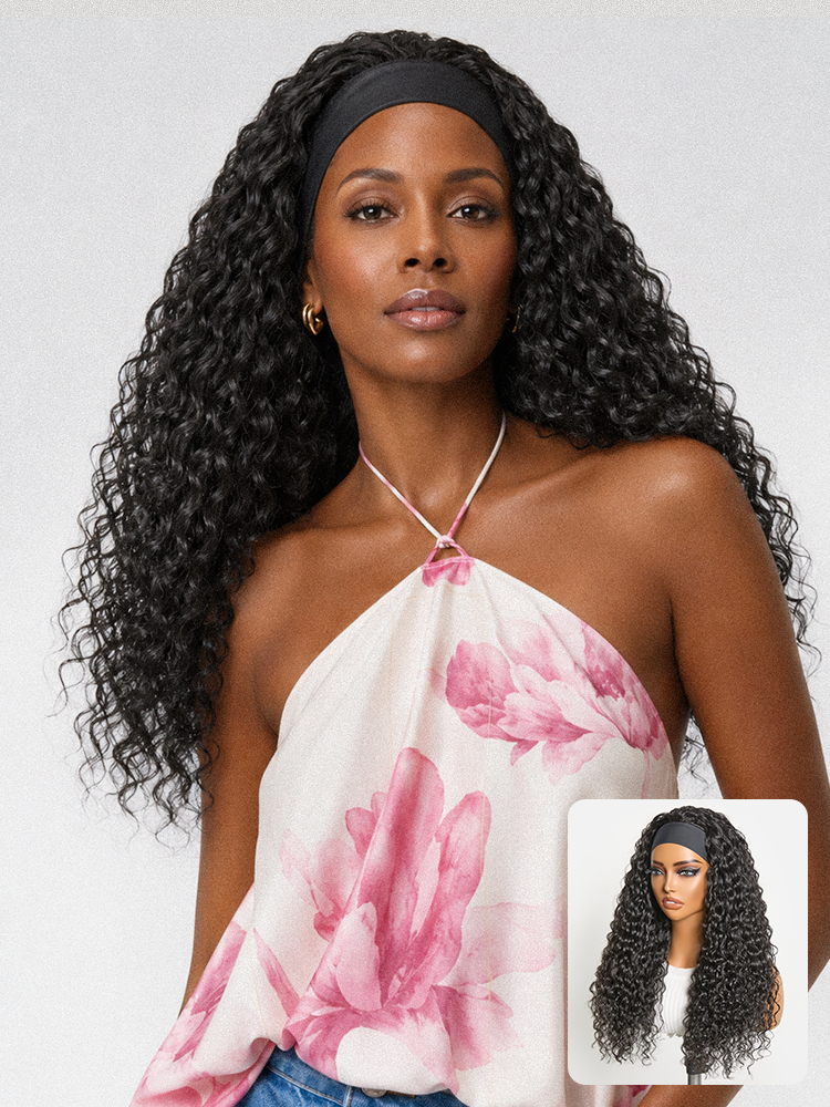 Exclusive Sale | Beginner Friendly Water-Wave Wet and Wavy Headband Wig with Integrated Cooling Silk Headband, Effortless Wet-to-Dry Transformation (Get 2 Free Headbands)-11