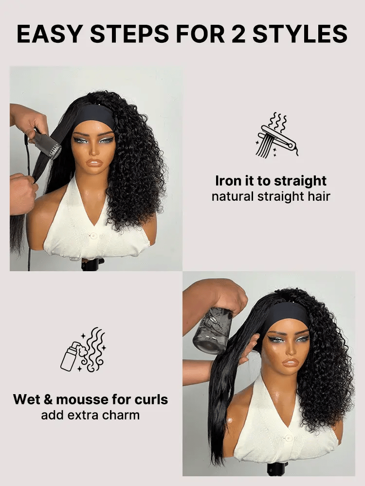 Exclusive Sale | Beginner Friendly Water-Wave Wet and Wavy Headband Wig with Integrated Cooling Silk Headband, Effortless Wet-to-Dry Transformation (Get 2 Free Headbands)-18