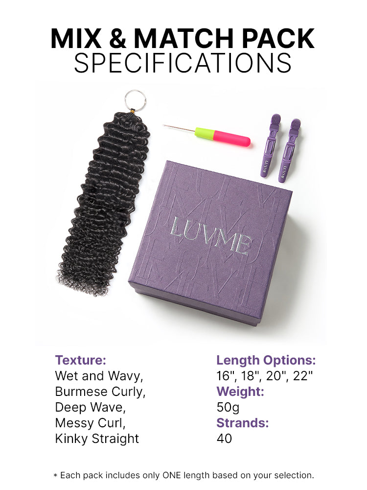 Luvme Hair Miracle Knots crochet hair with Burmese curly, wet and wavy water wave, lightweight pre-looped human hair extensions.