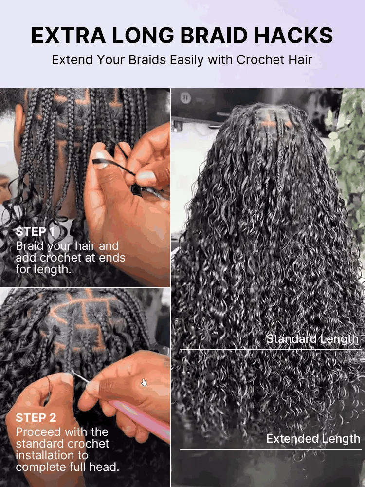 Luvme Hair Miracle Knots crochet hair with Burmese curly, water wave, kinky straight, and Fulani braid styles in pre-looped human hair extensions